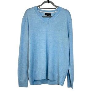 Banana Republic 100% Merino Wool Men's Knit Sweater L Blue V-Neck Pullover Cozy
